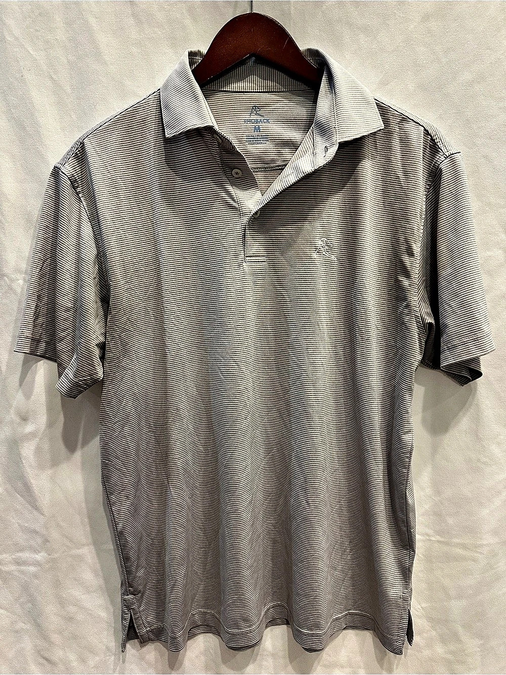 Rhoback men’s
Striped Polo Gray & White Size Medium